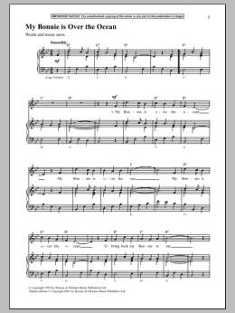page one of My Bonnie Is Over The Ocean (Piano & Vocal)