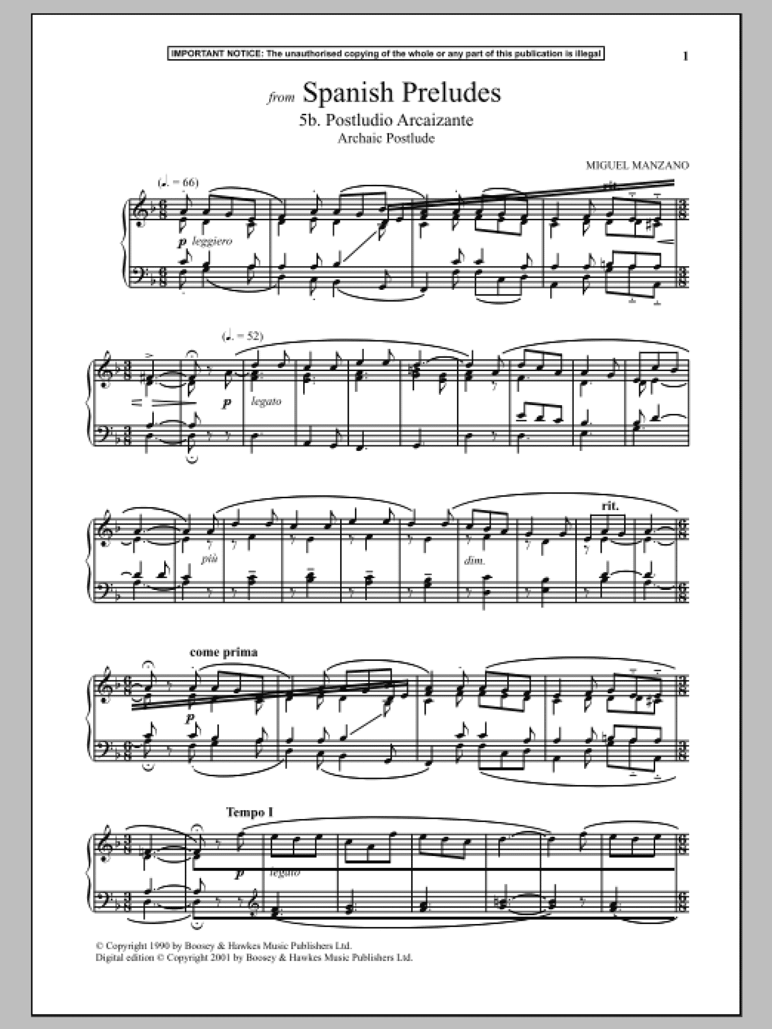 Spanish Preludes, 5b. Postludio Arcaizante (Archaic Postlude) (Piano Solo)