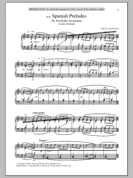 page one of Spanish Preludes, 5b. Postludio Arcaizante (Archaic Postlude) (Piano Solo)