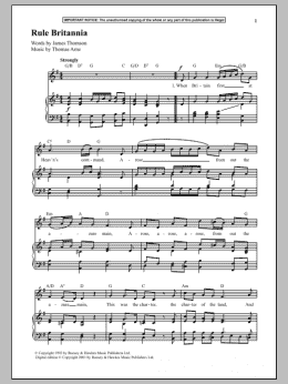 page one of Rule Britannia (Piano & Vocal)