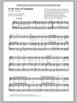 page one of In The Vale Of Llangollen (Piano & Vocal)