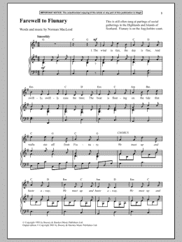 page one of Farewell To Fiunary (Piano & Vocal)