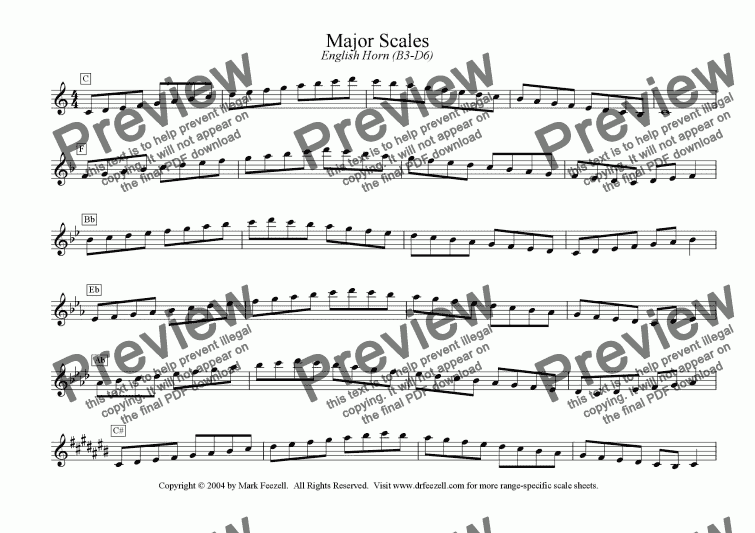page one of Major/Minor Scales: English Horn (B3-D6)