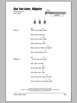 page one of See You Later, Alligator (Ukulele Chords/Lyrics)