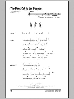 page one of The First Cut Is The Deepest (Ukulele Chords/Lyrics)