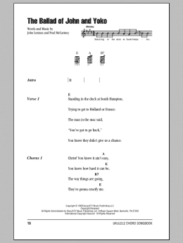 page one of The Ballad Of John And Yoko (Ukulele Chords/Lyrics)