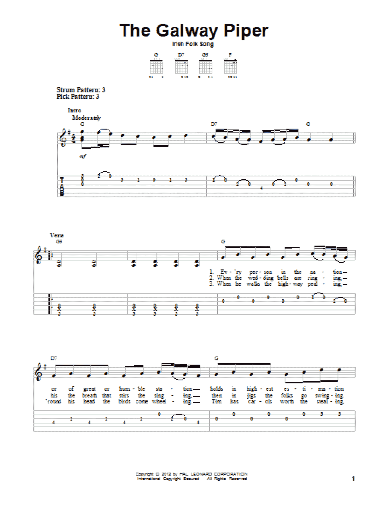 The Galway Piper (Easy Guitar Tab)