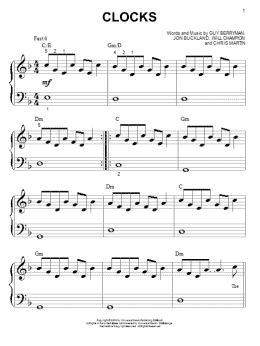 page one of Clocks (Big Note Piano)