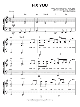page one of Fix You (Big Note Piano)