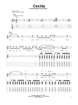 page one of Cecilia (Guitar Tab (Single Guitar))