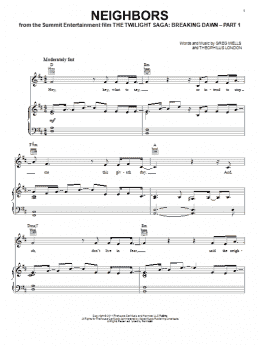 page one of Neighbors (Piano, Vocal & Guitar Chords (Right-Hand Melody))
