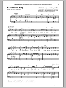 page one of Banana Boat Song (Piano & Vocal)