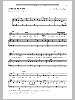 page one of Jamaica Farewell (Piano & Vocal)
