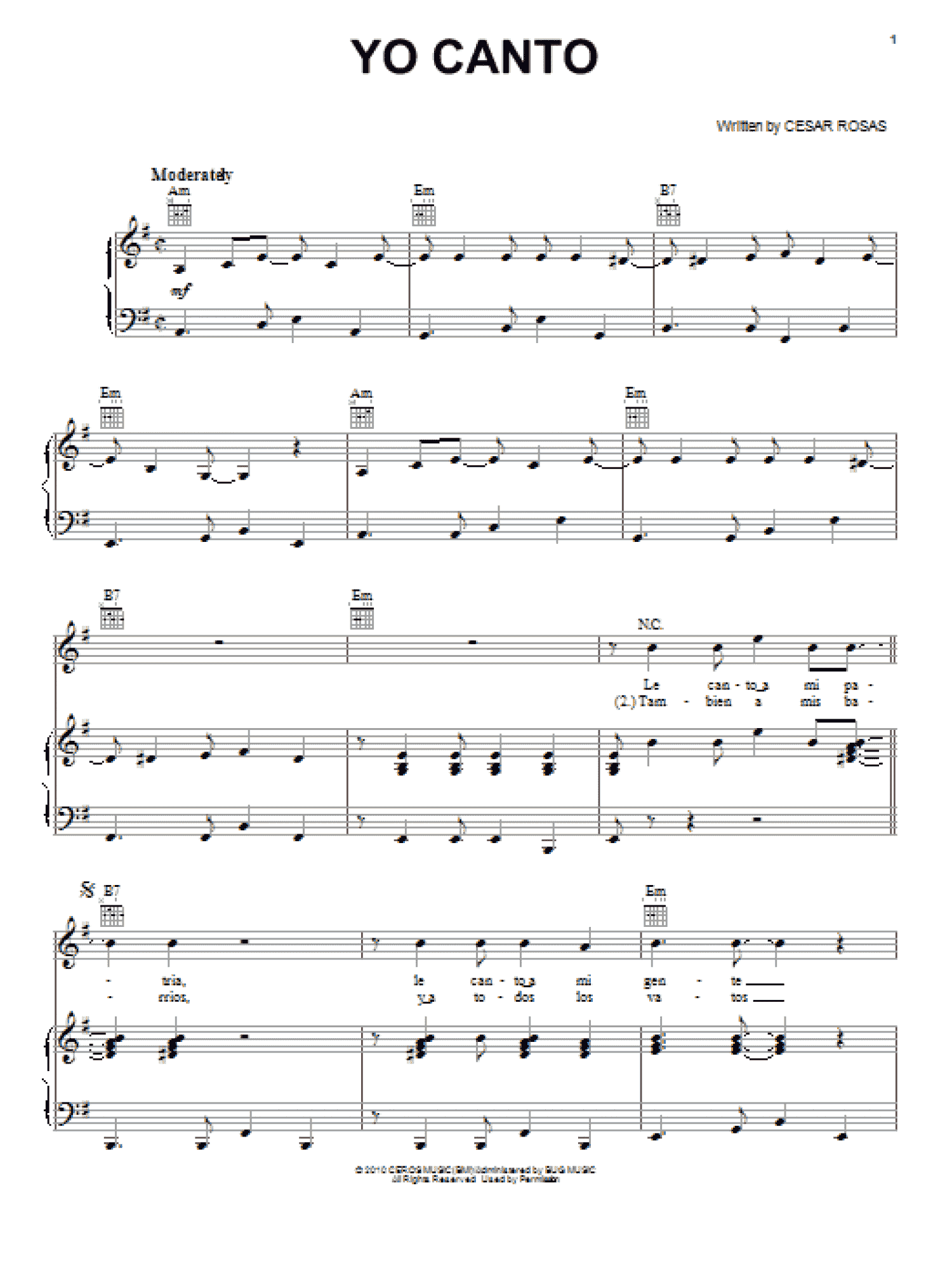 Yo Canto (Piano, Vocal & Guitar Chords (Right-Hand Melody))