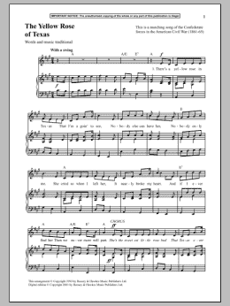 page one of The Yellow Rose Of Texas (Piano & Vocal)