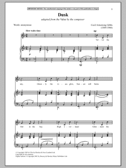 page one of Dusk (Adapted from The Valse) (Piano & Vocal)