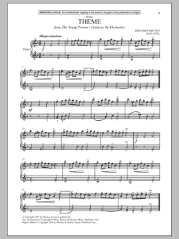 page one of Theme (from The Young Person's Guide To The Orchestra) (Piano Duet)