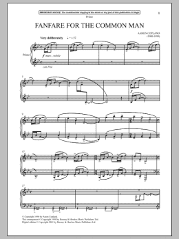 page one of Fanfare For The Common Man (Piano Duet)