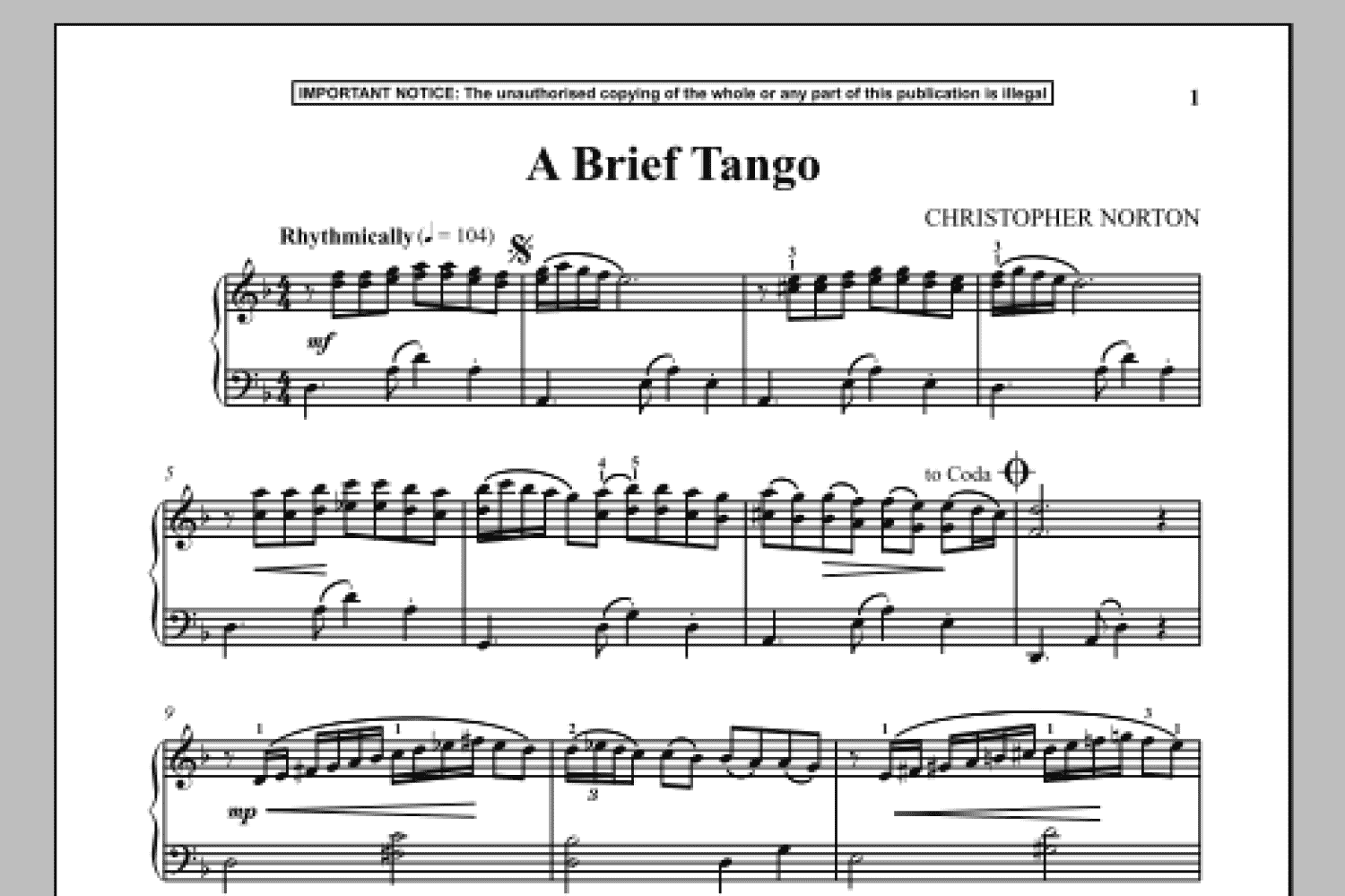 A Brief Tango (Piano Solo)