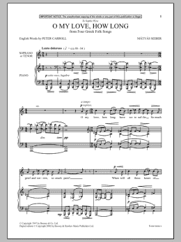 page one of O My Love, How Long (from Four Greek Folk Songs) (Piano & Vocal)