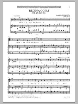 page one of Regina Coeli, Op. 171, No. 5 (Piano & Vocal)