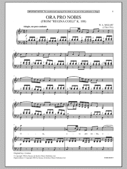 page one of Ora Pro Nobis (from Regina Coeli K. 108) (Piano & Vocal)