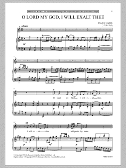 page one of O Lord My God, I Will Exalt Thee (Piano & Vocal)