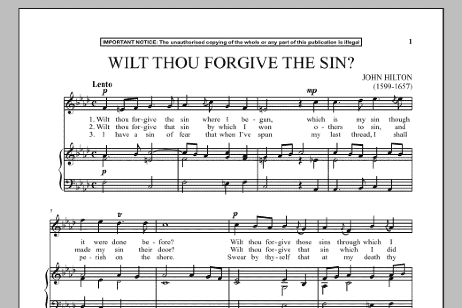 Wilt Thou Forgive The Sin? (Piano & Vocal)