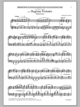 page one of Reflections (from Ragtime Preludes) (Piano Solo)