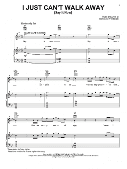 page one of I Just Can't Walk Away (Say It Now) (Piano, Vocal & Guitar Chords (Right-Hand Melody))