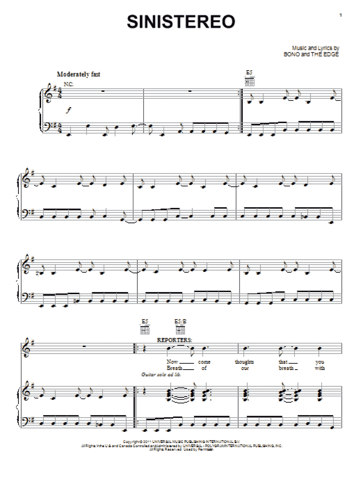Sinistereo (Piano, Vocal & Guitar Chords (Right-Hand Melody))