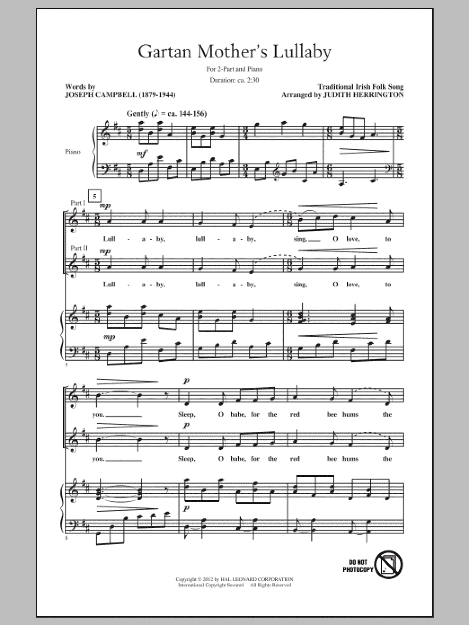 Gartan Mother's Lullaby (arr. Judith Herrington) (2-Part Choir)