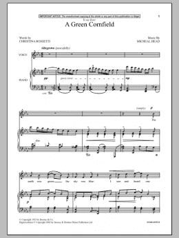 page one of A Green Cornfield (Piano & Vocal)