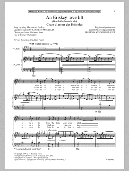 page one of An Eriskay Love Lilt (Gradh Geal Mo Chridh) - Chant D Amour Des Hebrides (Piano & Vocal)