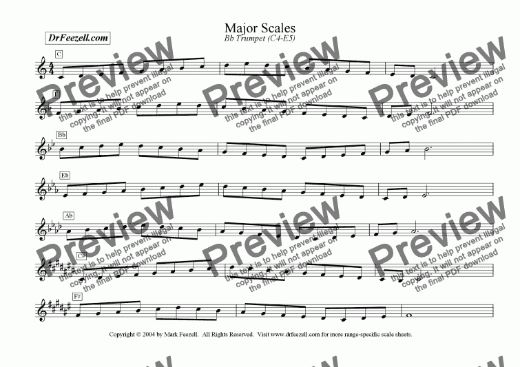 12 Major Scales Trumpet Finger Chart