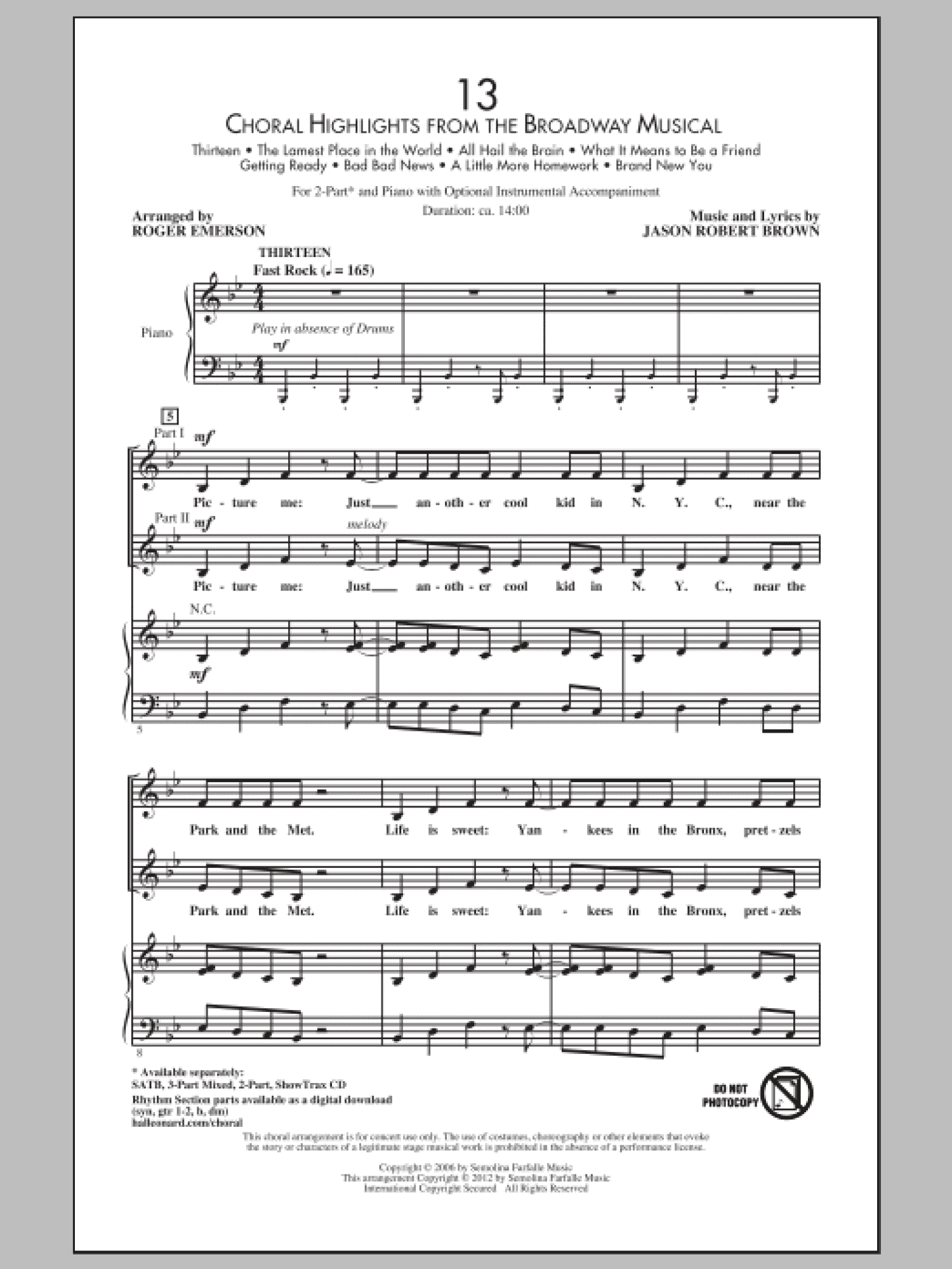 13 (Choral Highlights From The Broadway Musical) (arr. Roger Emerson) - Drums (2-Part Choir)