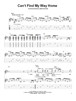 page one of Can't Find My Way Home (Guitar Tab (Single Guitar))