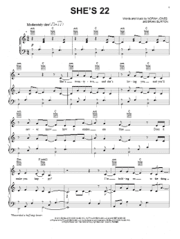page one of She's 22 (Piano, Vocal & Guitar Chords (Right-Hand Melody))