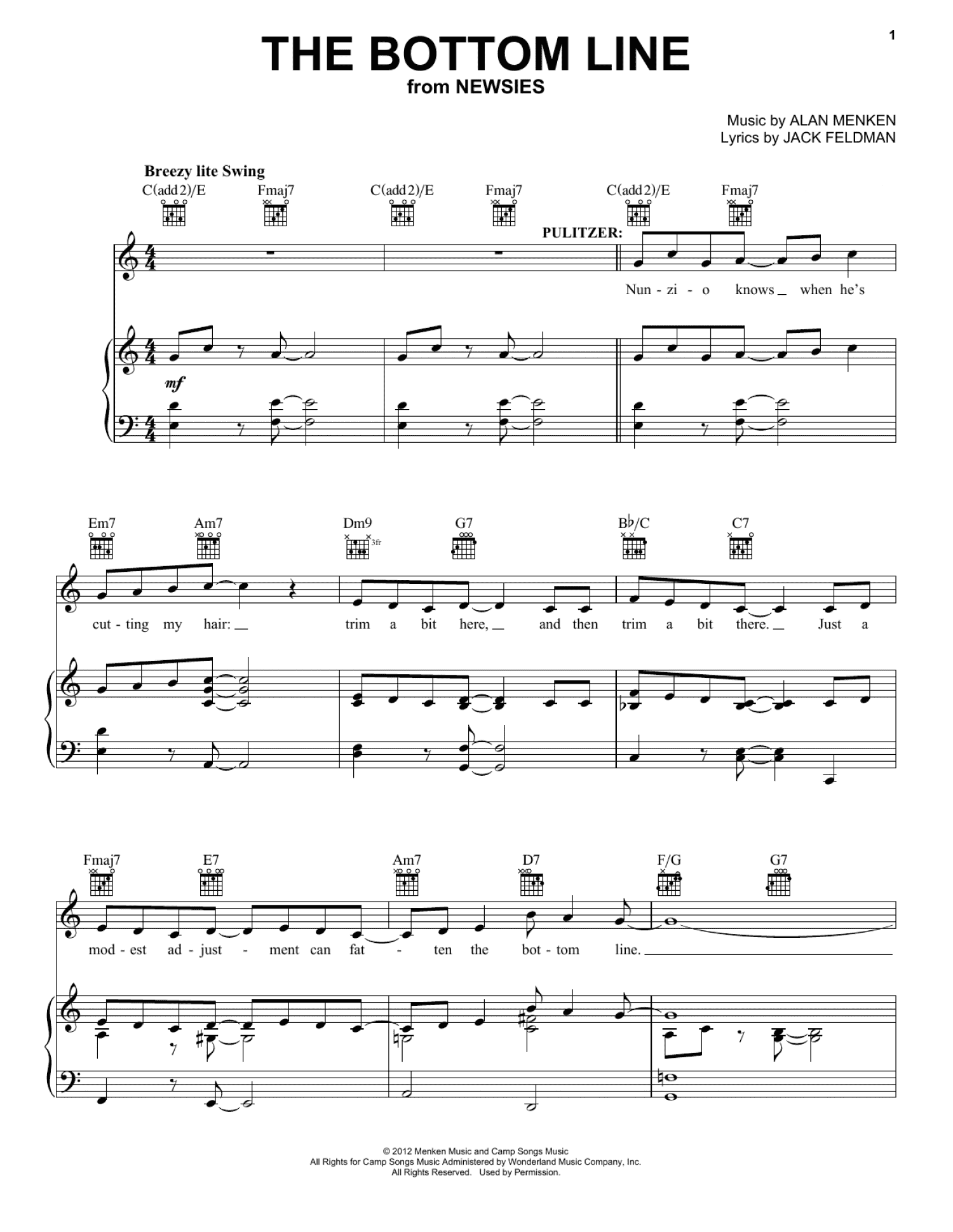 The Bottom Line (Piano, Vocal & Guitar Chords (Right-Hand Melody))