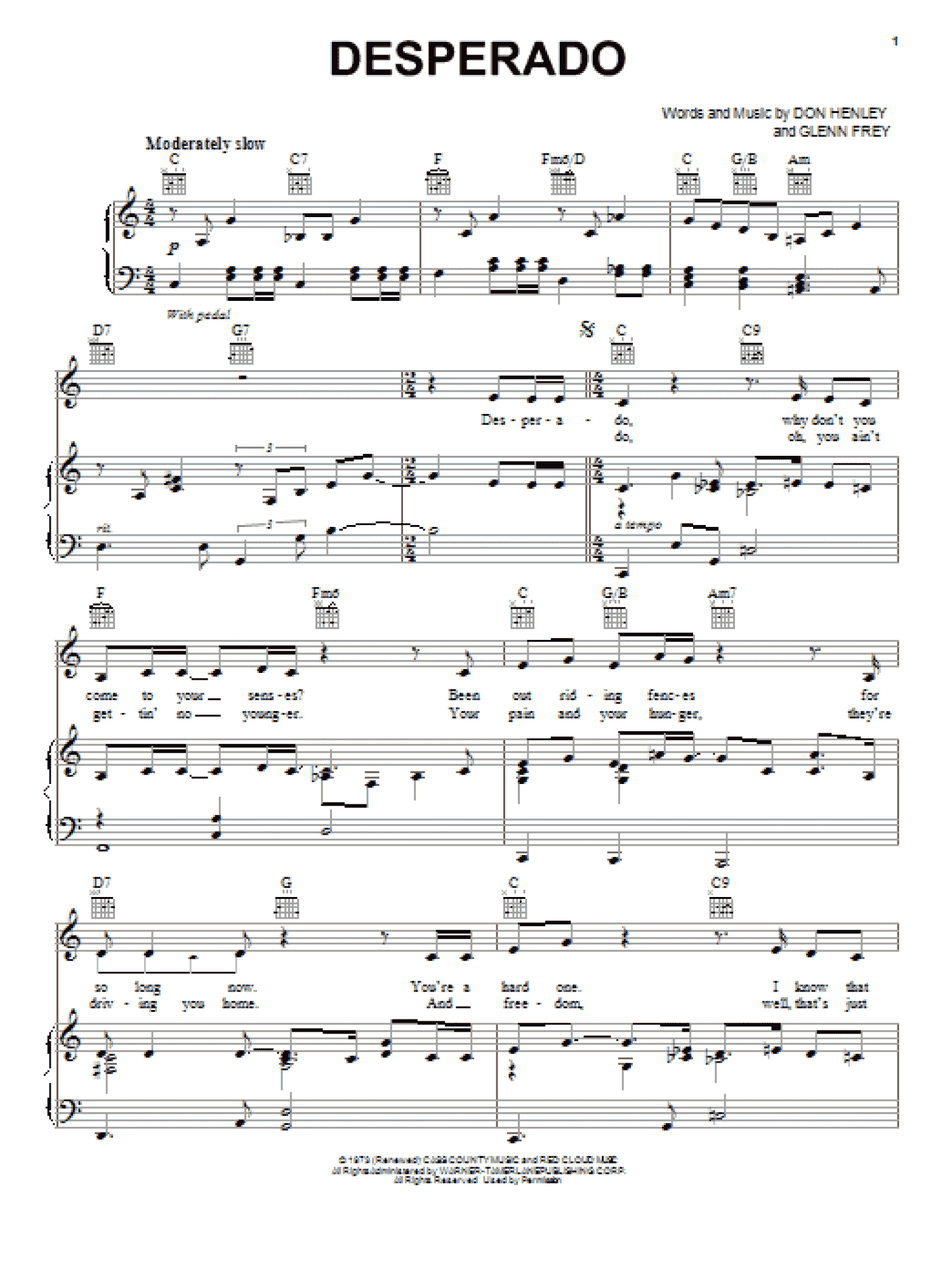 Desperado (Piano, Vocal & Guitar Chords (Right-Hand Melody))
