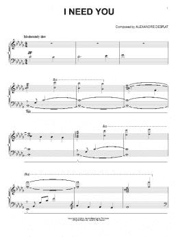 page one of I Need You (from The Twilight Saga: New Moon) (Piano Solo)