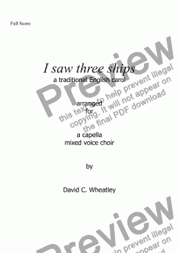 page one of I saw three ships for mixed voices (a capella SSATBB) by David Wheatley