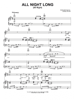 page one of All Night Long (All Night) (Piano, Vocal & Guitar Chords (Right-Hand Melody))