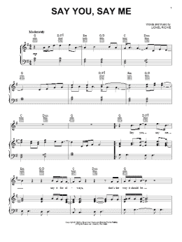page one of Say You, Say Me (Piano, Vocal & Guitar Chords (Right-Hand Melody))