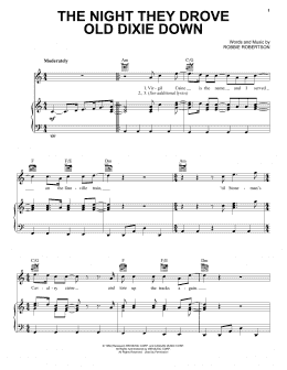 page one of The Night They Drove Old Dixie Down (Piano, Vocal & Guitar Chords (Right-Hand Melody))