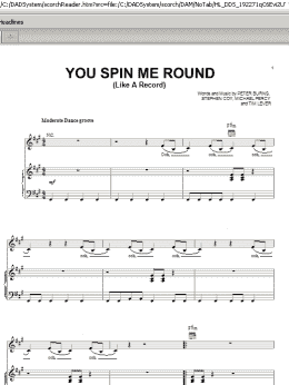page one of You Spin Me Round (Like A Record) (Piano, Vocal & Guitar Chords (Right-Hand Melody))