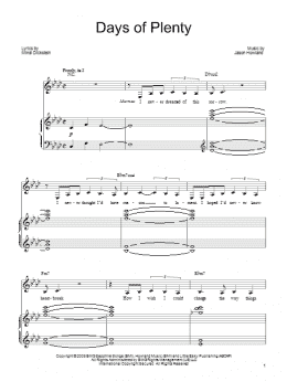 page one of Days Of Plenty (Piano, Vocal & Guitar Chords (Right-Hand Melody))
