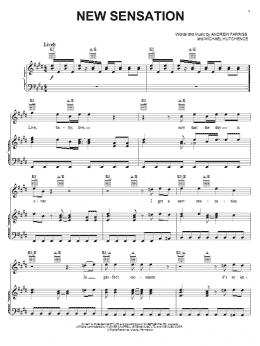 page one of New Sensation (Piano, Vocal & Guitar Chords (Right-Hand Melody))