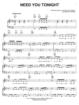page one of Need You Tonight (Piano, Vocal & Guitar Chords (Right-Hand Melody))
