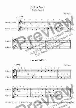 page one of Follow me Nos 1 & 2 [beginner recorder]
